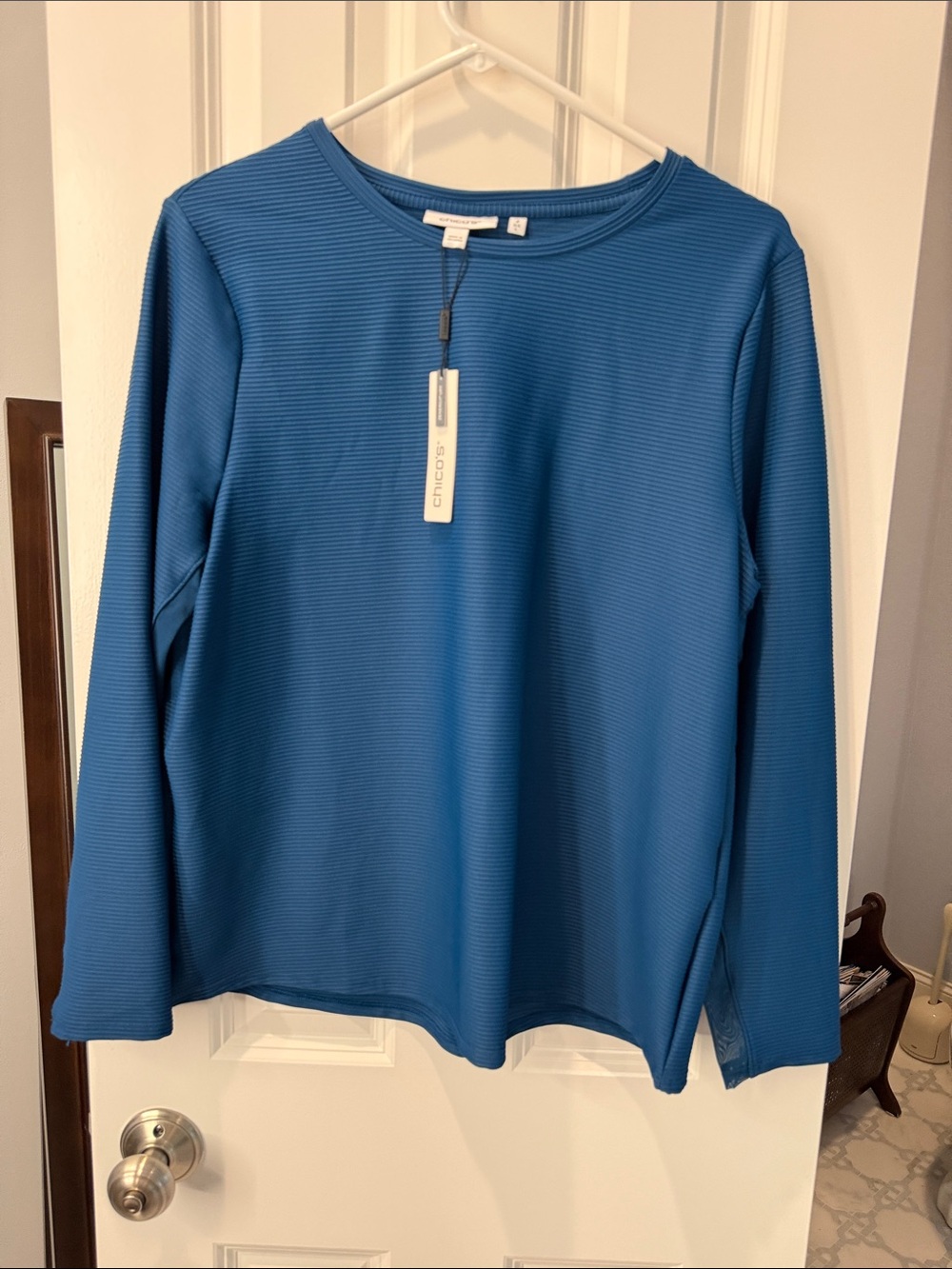 Chico's Textured Long Sleeve Top — Teal Blue